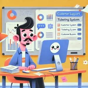 کارشناس پشتیبانی مشتری در حال کار با سیستم تیکتینگ
